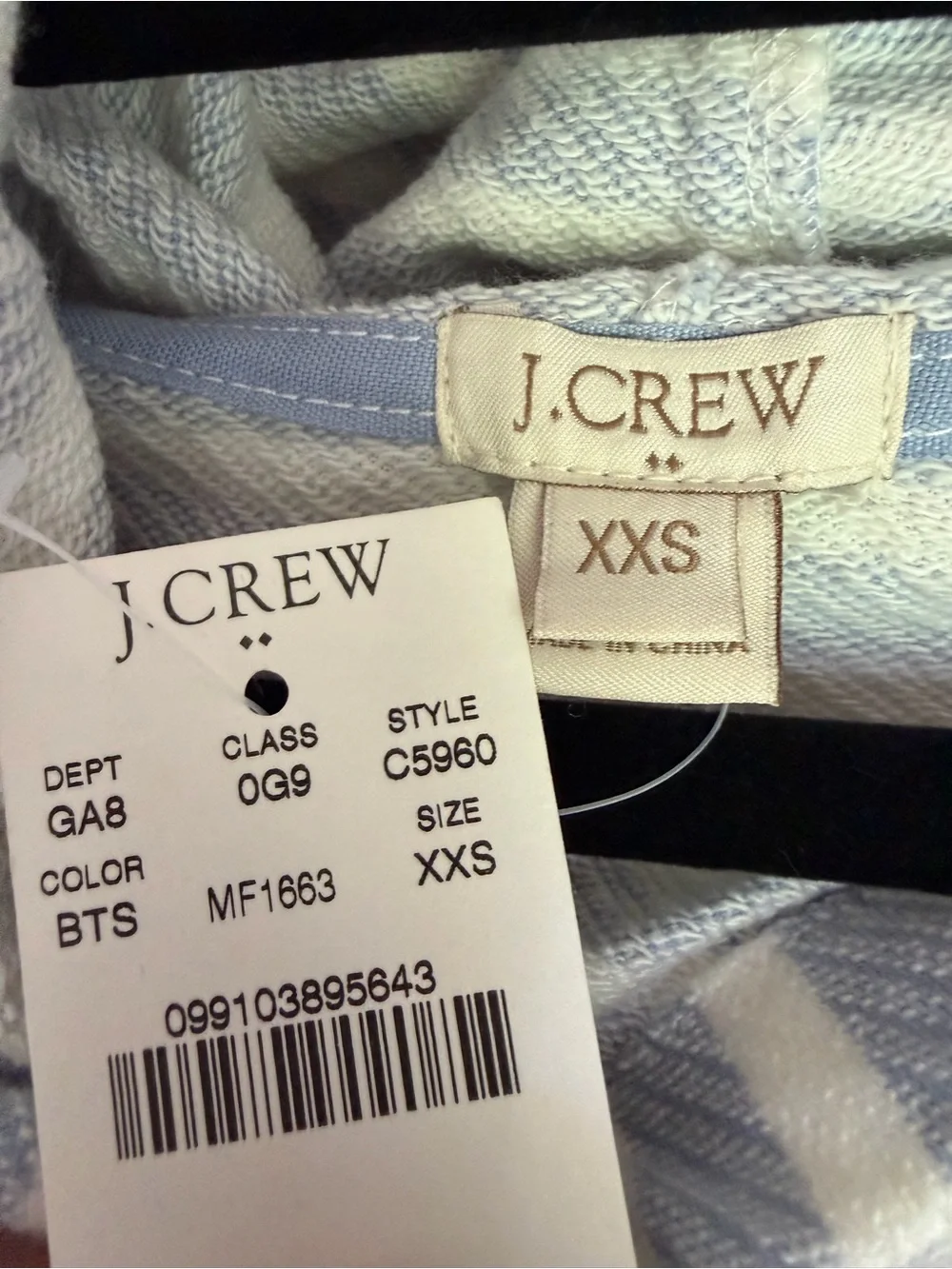 J.Crew Blue White Striped Cotton Knit Beach Pullover Hoodie Sweatshirt XXS NWT